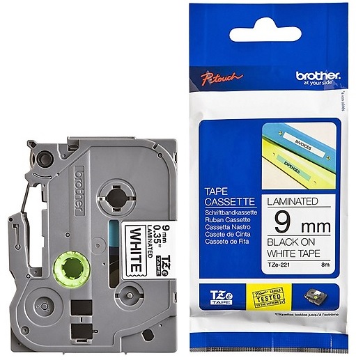 Nhãn in Brother TZe-221, Black on White, 9mm x 8m